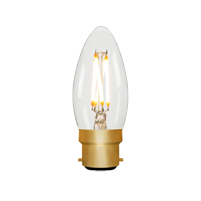 Zico C35 LED Filament Candle Bulb B22 4W 2200K Soft Warm 320lm Dimmable Clear | 30W Equivalent | CRI 95